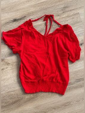Paper Crane Red V-Neck Tie-Back Blouse